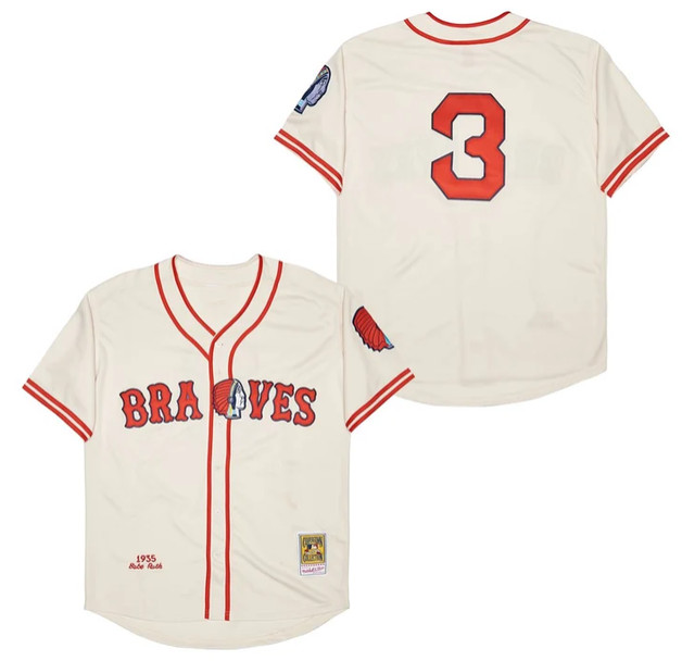 Men's Cream Boston Braves #3 Babe Ruth Stitched Baseball Jersey